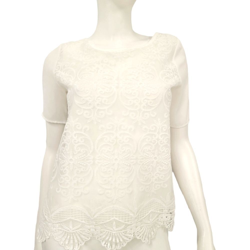 Yoyo 5 White Lace Frony Blouse size Small Short Sleeve - Picture 5 of 8
